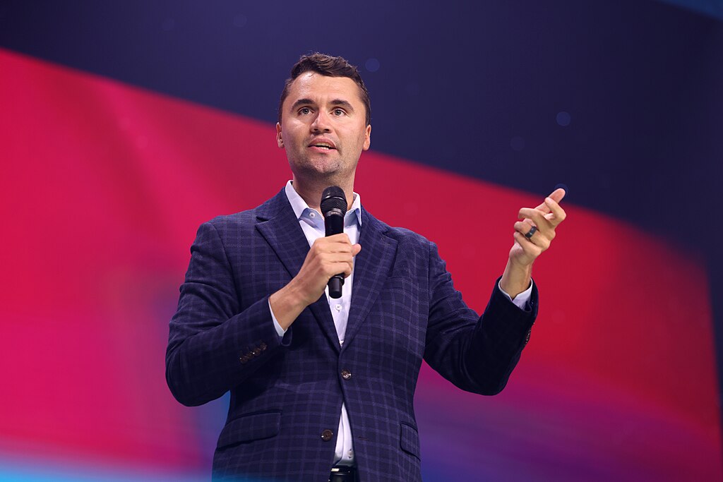 Charlie Kirk speaking with attendees at the 2025 Student Action Summit at the Tampa Convention Center in Tampa, Florida.